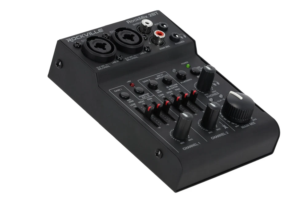 Rockville RockMix 2BT 2 Channel USB Interface Mixer, 2-way Bluetooth For Podcast - Image 2 of 4