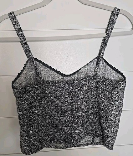 Abercrombie And Fitch Floral Navy Crop Top Button Front Size M Sweetheart Neck - Picture 6 of 11