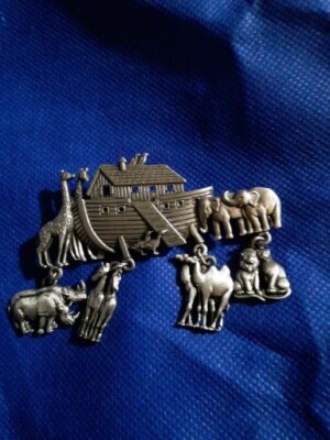 Signed JJ Vintage Noah's Ark Silver Tone Brooch, Pin  Jewelry New W/tag B24