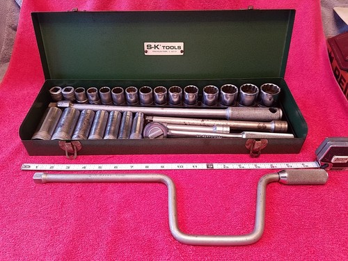 SK TOOLS SK WAYNE SK 1/2" DRIVE SAE JUEGO DE ENCHUFES 27 PIEZAS 12 PT CON CAJA DE METAL DE COLECCIÓN EE. UU. - Imagen 1 de 24