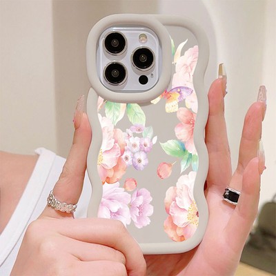 Luxury Flower Cute Wave Case Women Girls ShockProof Back Cover For Various Phone
