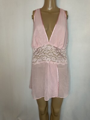 cinema etoile seductive wear Pink Vneck Floral Lace Sheer Nightgown 1X