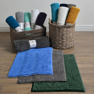 Chenille Bommel Badematte rutschfest - 100% Mikrofaser pflegeleicht supersoft Badvorleger