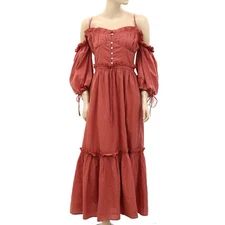 The Great Cold Shoulder Solid Ruffle Maxi Long Dress Gown Smocked S NWD 259450