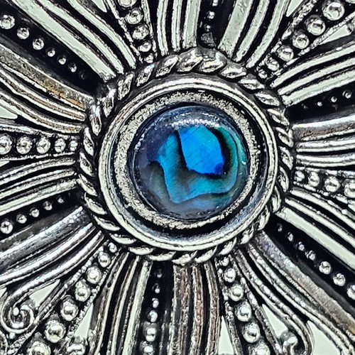 Abalone Mandala Pendant Necklace Statement 33" Chain Large Lotus Bib Jewellery - Picture 20 of 24
