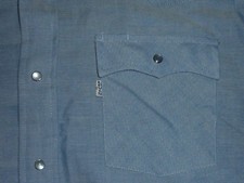 vintage 80s LEVIS Levi's WESTERN PEARL SNAP BLUE SHIRT sz L Made in Korea