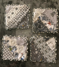 Coasters set of 4 HANDMADE, gray, white, Embr...