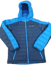 Columbia Quilted Puffer Hooded Jacket Youth Size Medium Blue Omni-Heat Zip Up