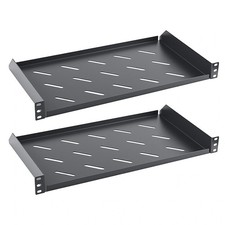2 PCS Black 1U Server Rack Shelf 10 Inch Depth Vented Mount 19 Inch 44lb