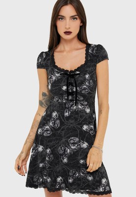 NWT Killstar x Alchemy Spidrasica's Web Mini Dress Black Skull Spider Goth Small