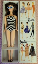  1 Vintage Barbie BRUNETTE Ponytail Doll Box Swimsuit 1959 Reproduction