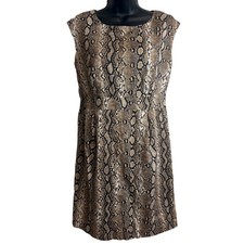 Michael Kors Snakeskin Print Sheath Dress Size 8 Tan Brown Cap Sleeve Lined EUC