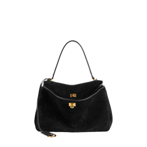 BALENCIAGA Rodeo Medium $4590 Black Suede Handbag New And Authentic