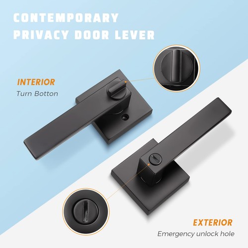 Heavy Duty Privacy Bathroom Lever Lock Set for Interior Door, Bedroom Door Ha... - Picture 2 of 7