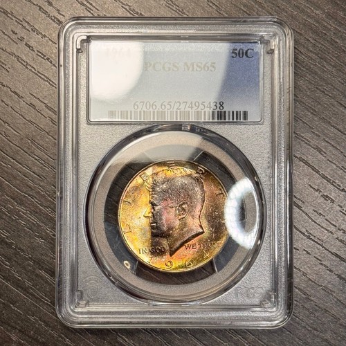 MS65 1964 50C Kennedy Silver Half Dollar, PCGS Trueview- Rainbow Toned - Picture 5 of 6