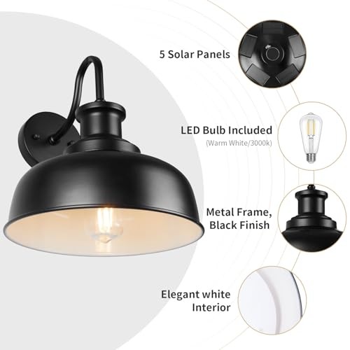 Solar Barn Light for Outside, Gooseneck Outdoor Wall Lights 1 Pack Black+White - Bild 4 von 8