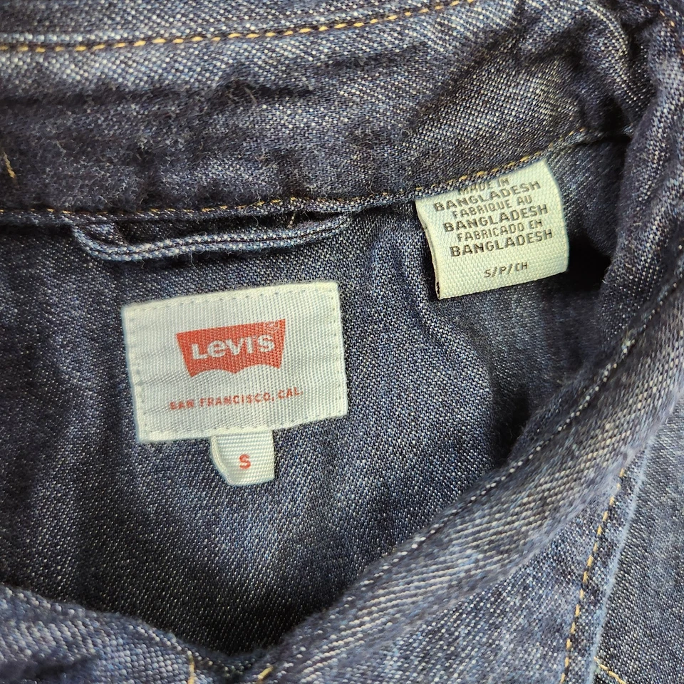 Camisa Levis Hombres Pequeña Blanca Roble Cono Denim Perla A Presión Índigo Oscuro Calce Ajustado Azul Foto 4 de 4