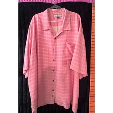 Tommy Bahama Men  s XXL Pink Coral Plaid 100 Silk Short Sleeve Camp Shirt