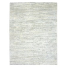 9'x12' Swan White Modern Wavy Design Pure Silk Hand Knotted Oriental Rug R75705