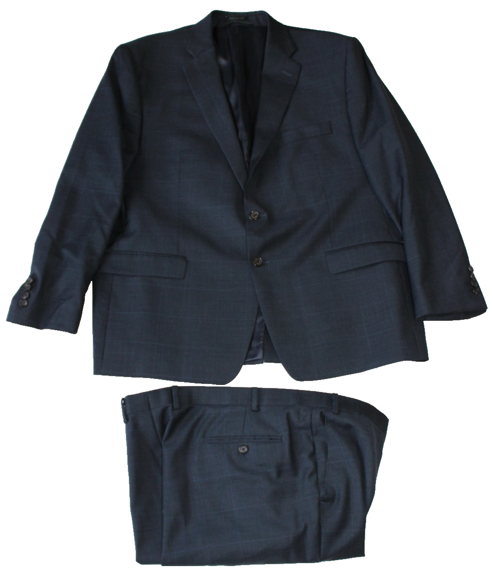 VTG Lauren Ralph Lauren Men's Suit Jacket 50R Pants 42Wx30L Blue Check 100% Wool