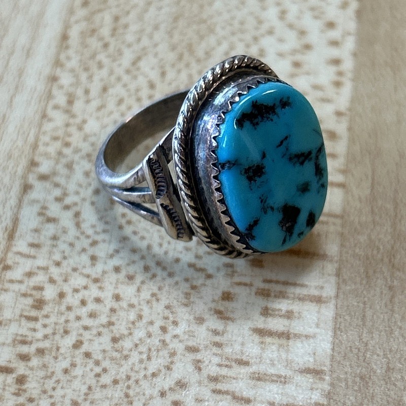 Sterling & Faux Turquoise Ring SIGNED Silver 925 Size 6.25 Oval