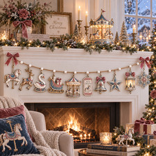 Carousel Storybook Ornament Garland 6 ft Christmas Decor Vintage Mantel Display