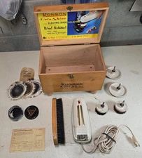 Vintage Ronson Roto-Shine Electric Shoe Polisher w/ Wood Box & Accessories