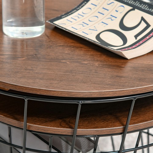 Metal Nesting End Table Set w/ Storage, Round Side Tables & Wood Removable Top - Picture 10 of 11
