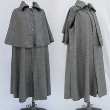 Gray Check Men's Overcoat with Cape Casual Wool Winter Warm Coat Outdoor Wear