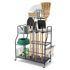 VEVOR Garden Tool Organizer with Wheels Large Metal Garage Storage Rack for Rake