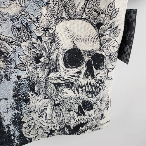 Rebel Vengeance Jacket Mens XL Multi Skull Tapestry S/S Button Up Halloween NWT image 4