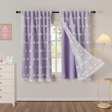 Lilac Curtains for Girls Bedroom Nursery Curtain with White Pom Pom Sheer Window