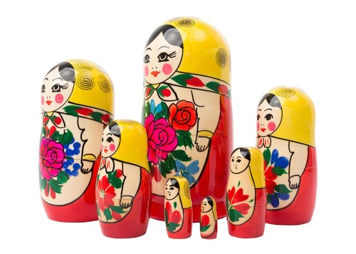 Handmade Authentic Russian Semenov Doll 7pc./6" Doll Tallest 6" 100% Wood - Picture 3 of 3