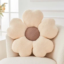 Flower Shaped Throw Pillow 14.9" Daisy Decorative Cushion Ivory/Brown