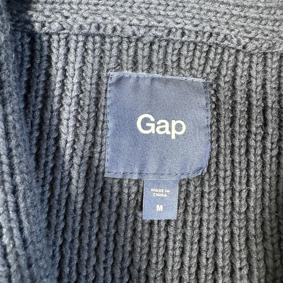 Cárdigan suéter Gap para hombre mediano azul marino abuelo tejido pesado cuello chal Foto 3 de 4