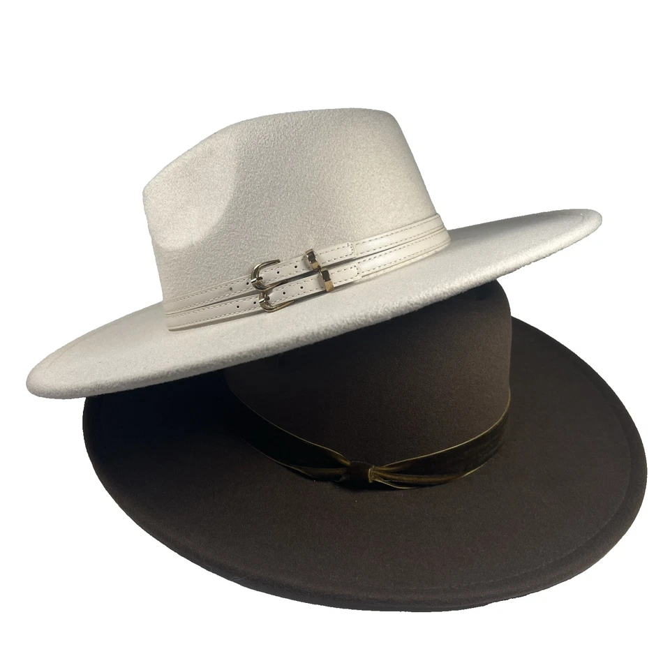 Lote de 2 Sombrero Vaquero Western Mujer Vaquera Marrón y Crema Talla M con Lindas Bandas Foto 3 de 4