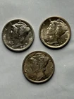 3 10c Mercury Dime Teens lot - EF-AU Sharp Details and Luster 1916 1917 1919