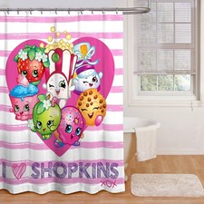 Shopkins "Heart XOX" Shower Curtain 72in x72in With 12 Pc Shopkins Hooks