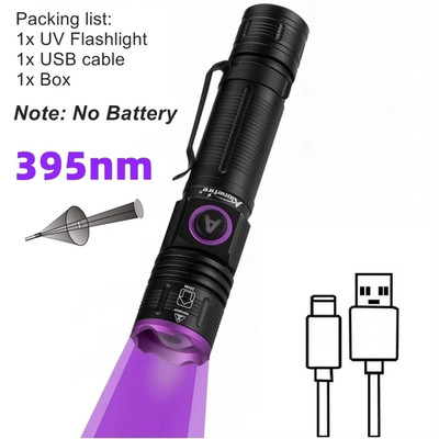 365/395Nm Zoom UV Flashlight USB Rechargeable Ultraviolet Adhesive Curing Torch 