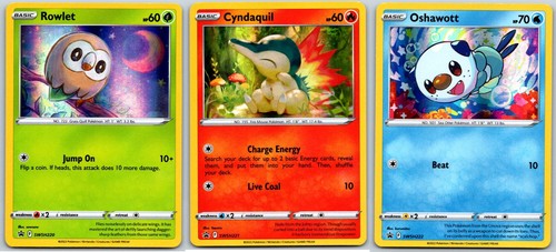 2022 Pokémon Rowlet Cyndaquil Oshawott Sword & Shield Black Star Promo Set of 3