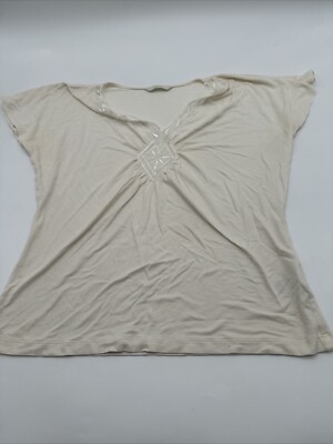 Marks & Spencer Blouse Women Size 16 White Solid V-Neck ..#18579