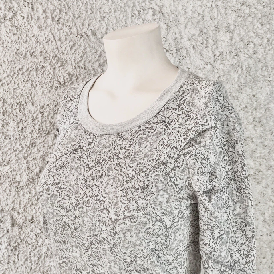 MISO PULLOVER MAGLIONCINO DONNA MANICHE LUNGHE GRIGIO DAMASCATO FLOREALE - Imagen 4 de 4