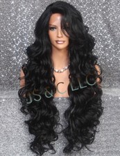 Human Hair Blend Mono Top Full Lace Front Wig Curly Black Heat OK WBPR 1