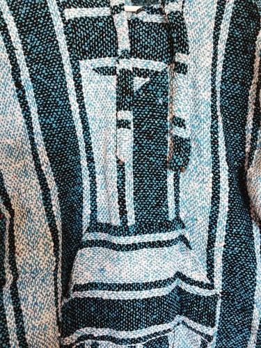 Mexican Hoodie Jerga Size S Pullover Baja Poncho Surfer Hippie Striped Jacket - Picture 2 of 4