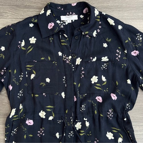 THAKOON Collared Jumpsuit Size 2 Navy Floral Lightweight Crop Straight Leg Boho - Picture 6 of 12