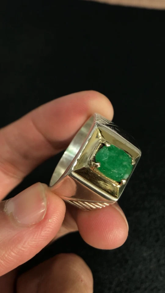 Anillo de plata esterlina 925 con piedra esmeralda natural real de Swat Foto 4 de 4