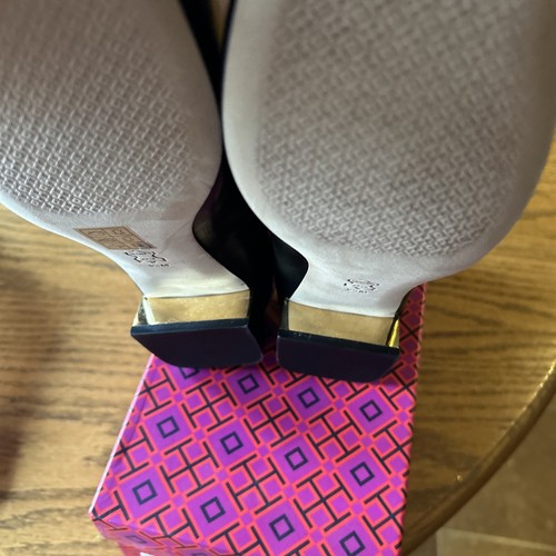 Gigi 20 MM round toe flat calf leather/silk suede Tory Burch perfect black 9 1/2 - Picture 4 of 10
