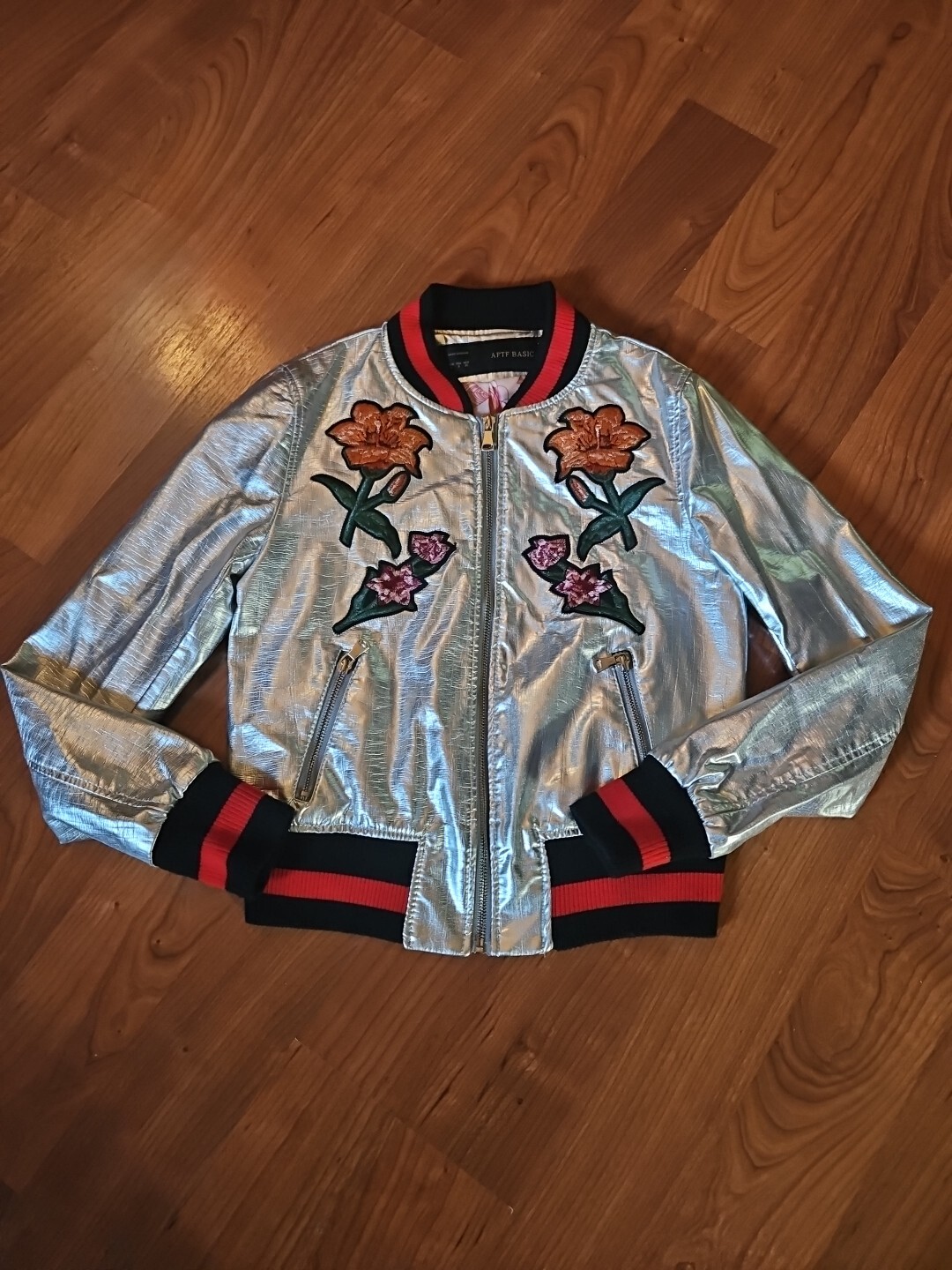 Size Small Silver AFTF Basic Bomber Jacket With E… - image 5