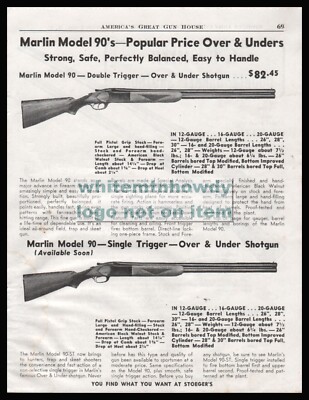 1951 MARLIN Model 90 Double and Single Trigger Over Under Shotgun PRINT ...