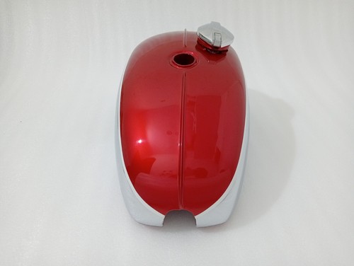 BSA A65 2 Gallon Cherry & Chrome Steel Petrol Tank + Side Panel + Badge + Cap - Picture 13 of 19